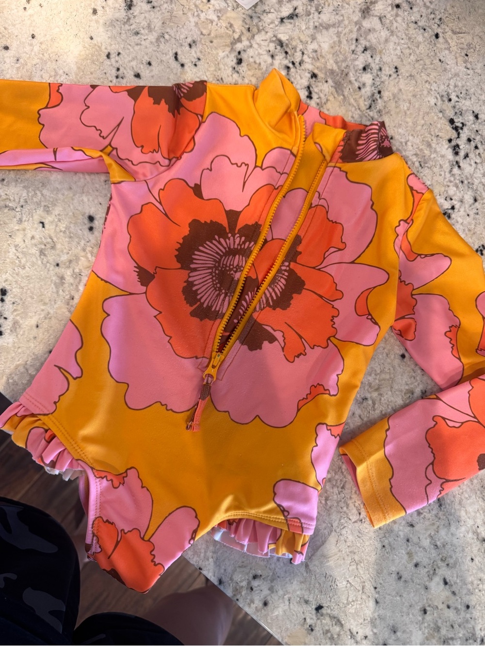 Gap Kids Long-Sleeve Floral Rash Guard Swimsuit - Pink & Orange